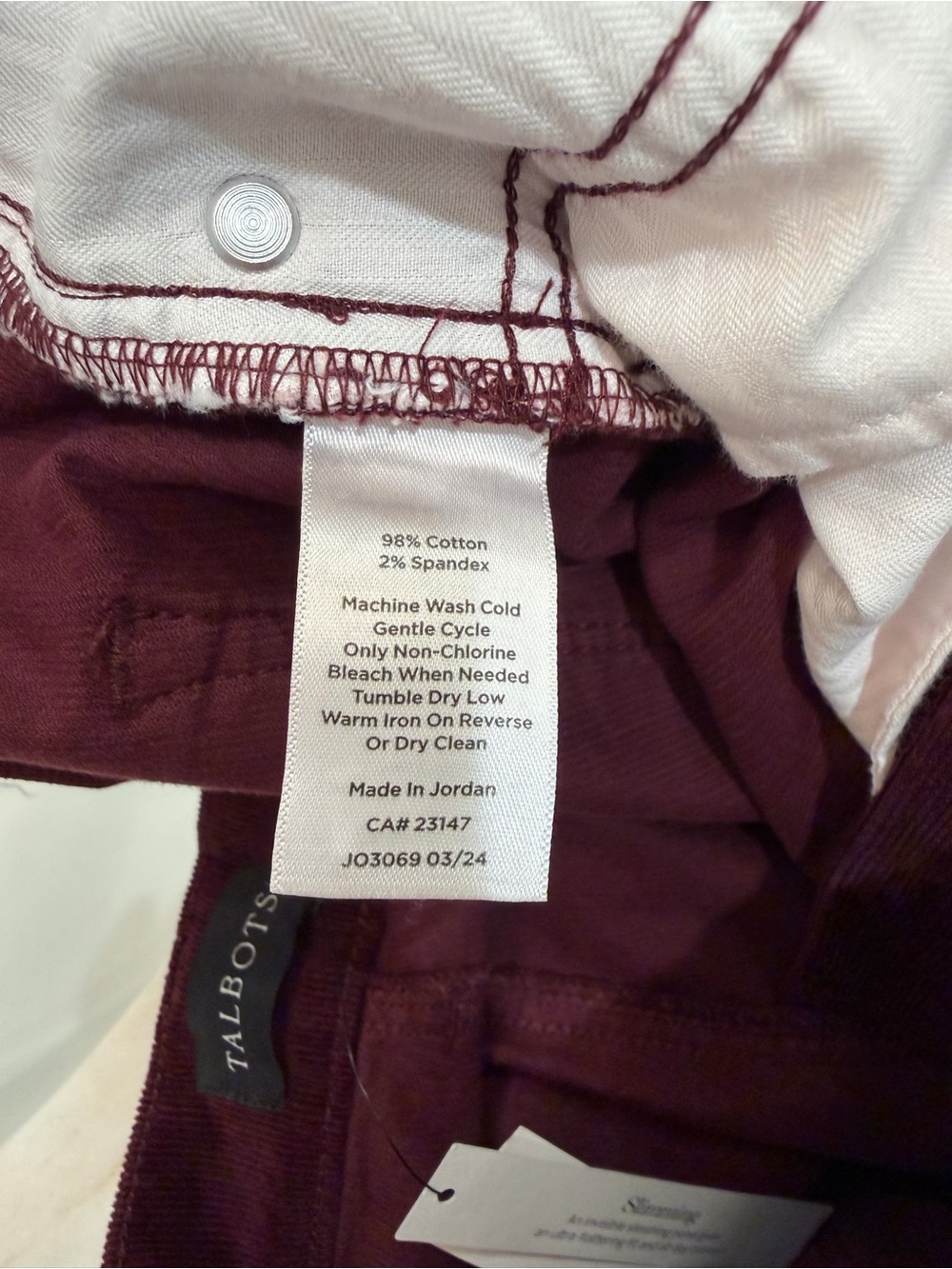 Talbots Corduroy Straight Leg Pants High Waisted Burgundy Red Women's Size 12P - Picture 9 of 14